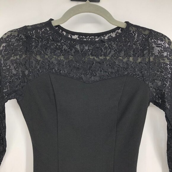 Guess Black Lace Trim 1/2 Sleeve Fitted High Neck Mini Dress size XS - Picture 3 of 15